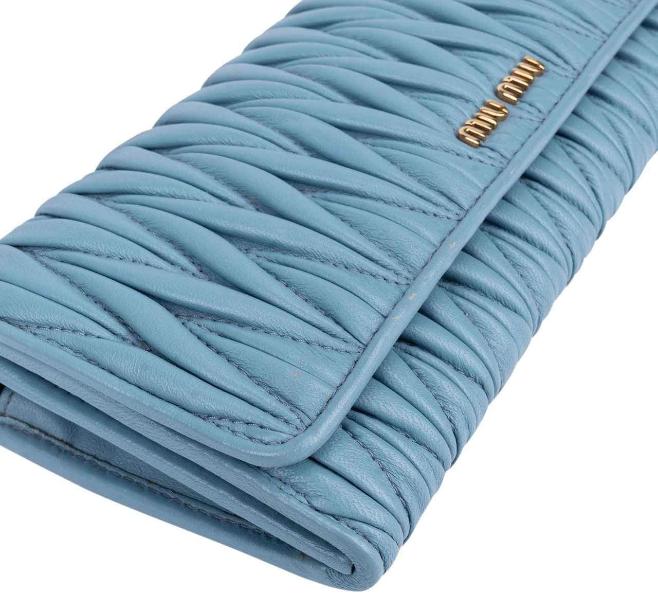 Miu Miu Miu Miu Blue Quilted Leather Wallet On Chain Crossbody Bag Blauw