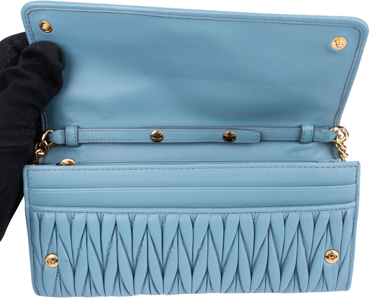 Miu Miu Miu Miu Blue Quilted Leather Wallet On Chain Crossbody Bag Blauw