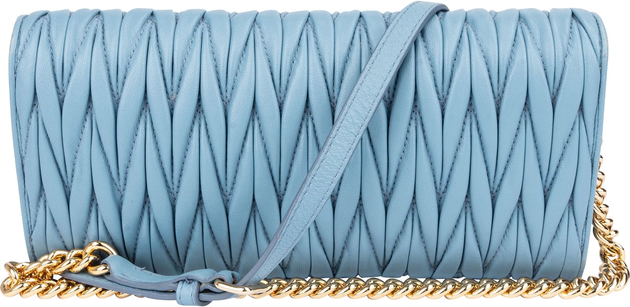 Miu Miu Miu Miu Blue Quilted Leather Wallet On Chain Crossbody Bag Blauw