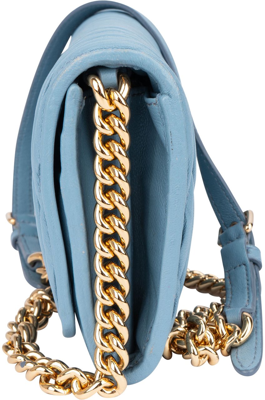 Miu Miu Miu Miu Blue Quilted Leather Wallet On Chain Crossbody Bag Blauw