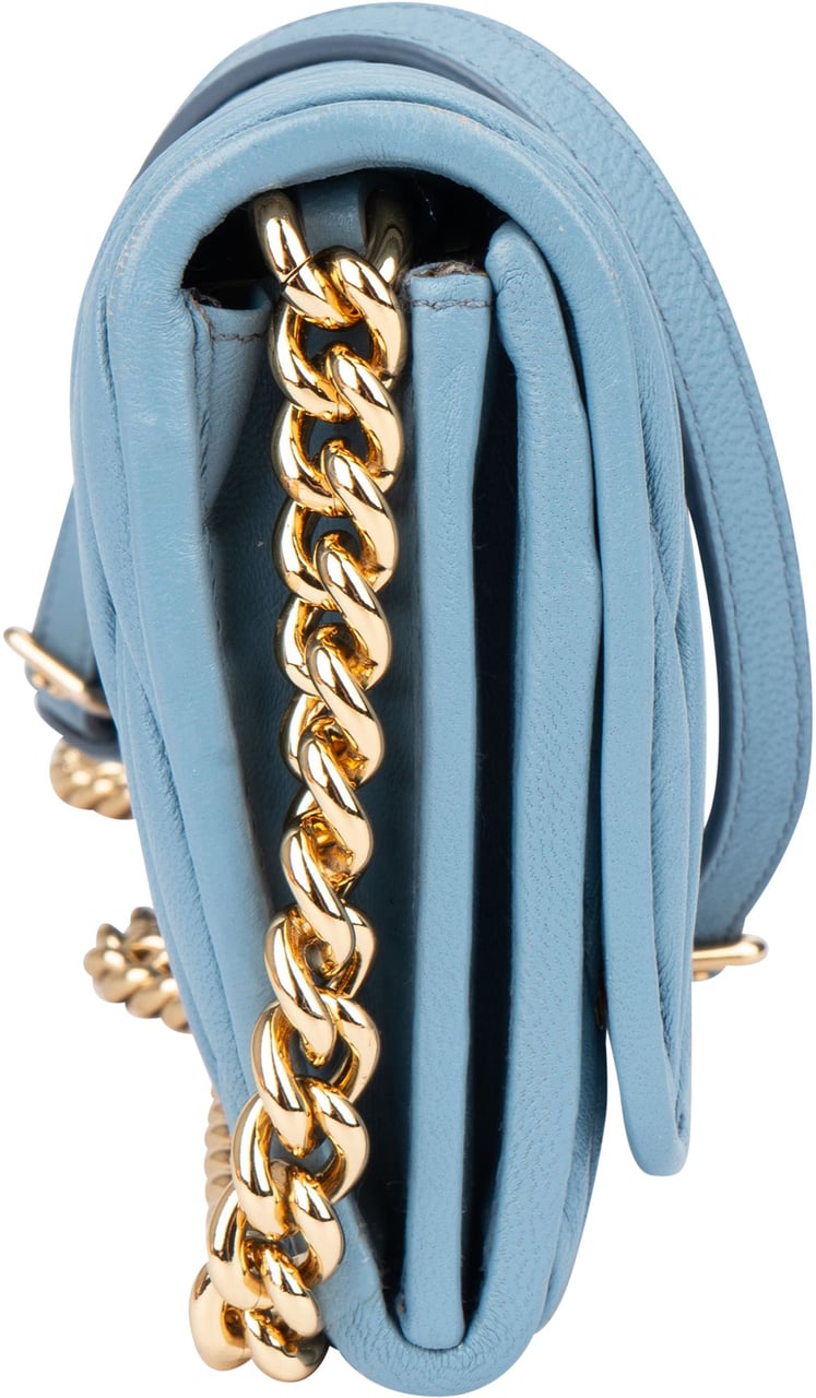 Miu Miu Miu Miu Blue Quilted Leather Wallet On Chain Crossbody Bag Blauw
