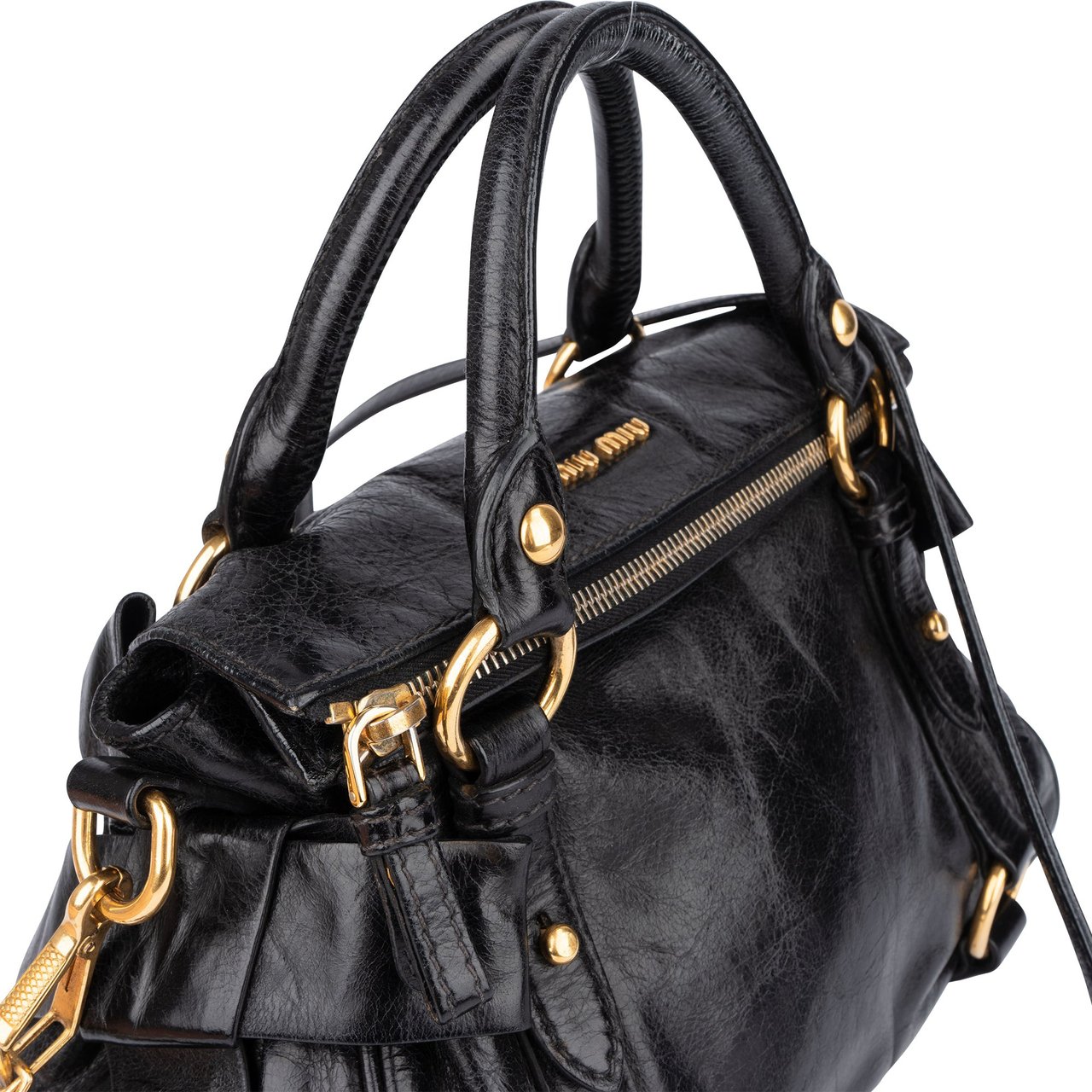 Miu Miu Miu Miu Classic Leather City Handbag Zwart