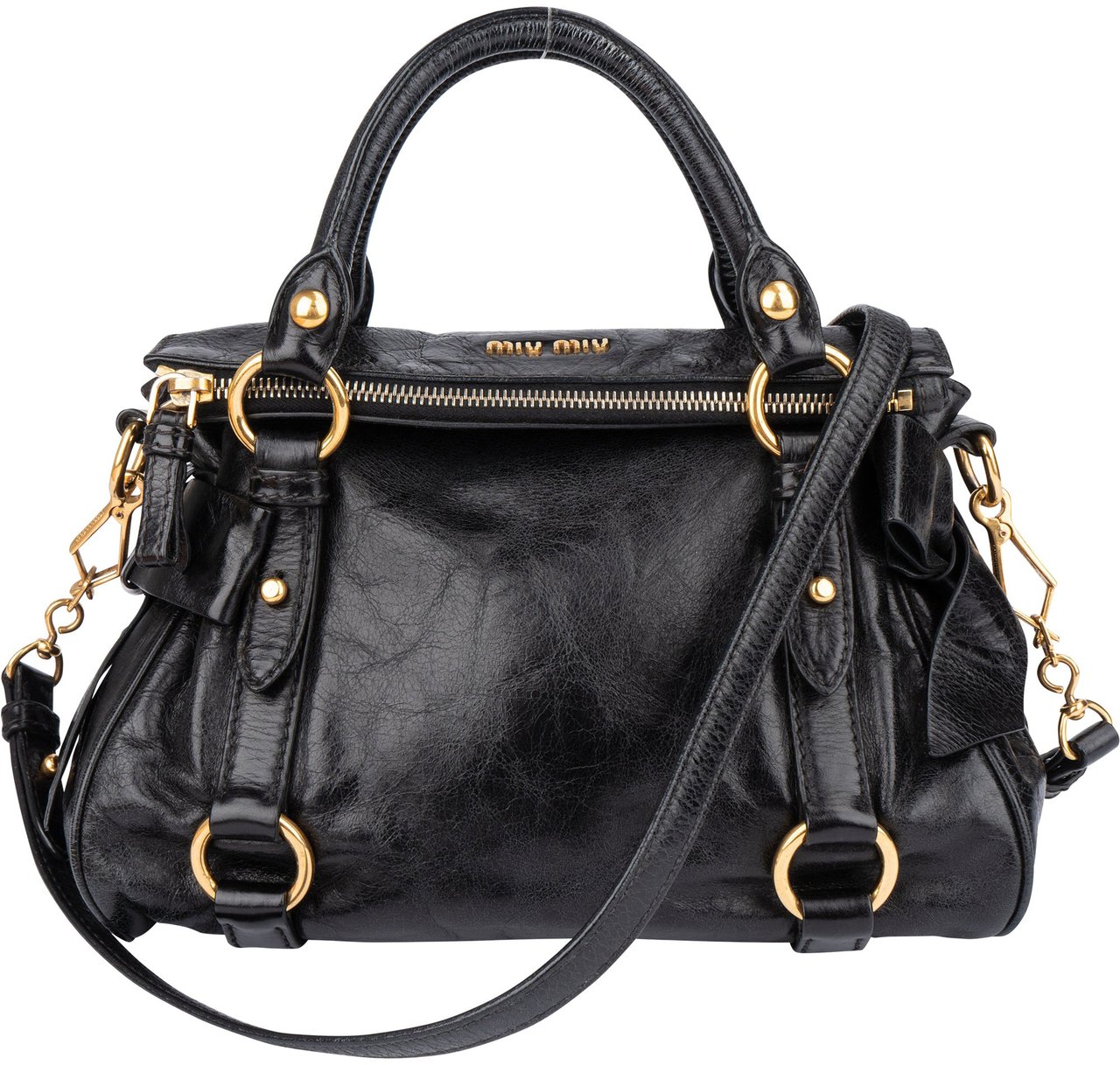 Miu Miu Miu Miu Classic Leather City Handbag Zwart
