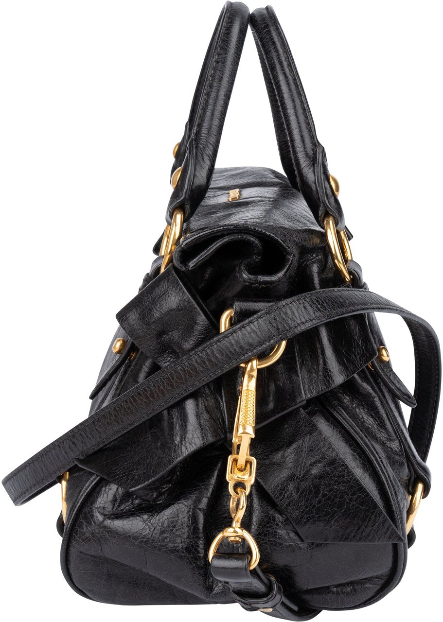 Miu Miu Miu Miu Classic Leather City Handbag Zwart