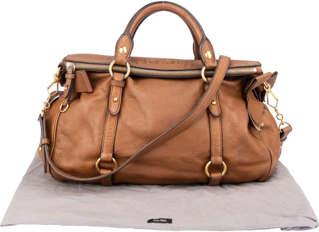 Miu Miu Miu Miu Classic Leather City Handbag Bruin