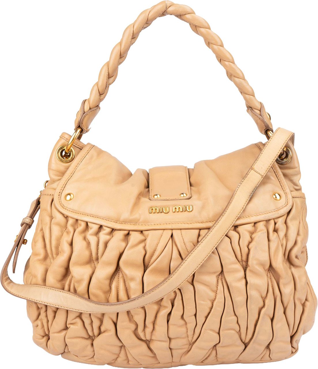 Miu Miu Miu Miu Quilted Leather City Handbag Beige