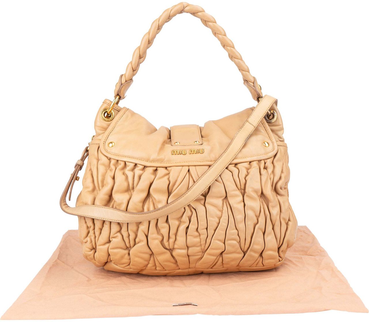 Miu Miu Miu Miu Quilted Leather City Handbag Beige