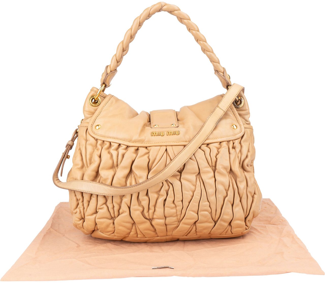 Miu Miu Miu Miu Quilted Leather City Handbag Beige