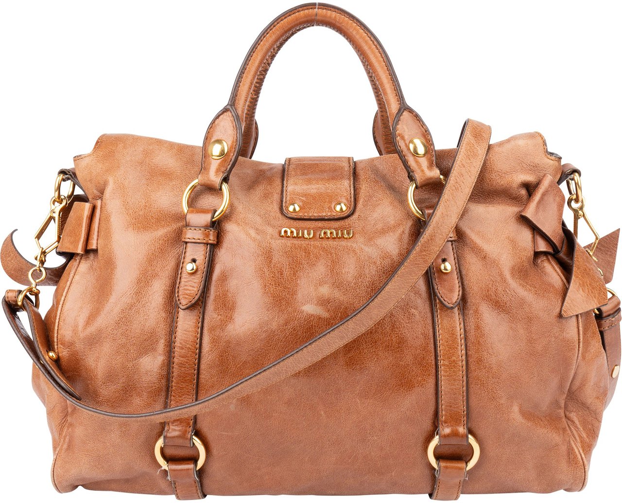 Miu Miu Miu Miu Brown Leather City Handbag Bruin