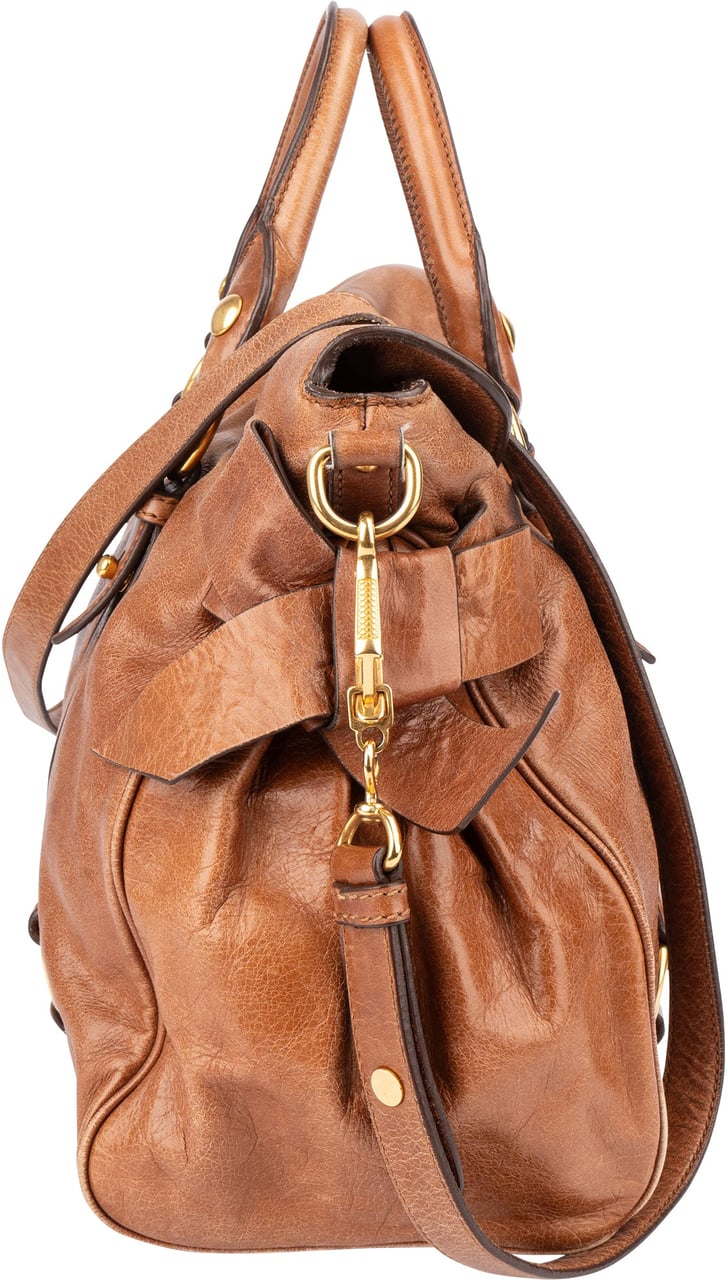 Miu Miu Miu Miu Brown Leather City Handbag Bruin