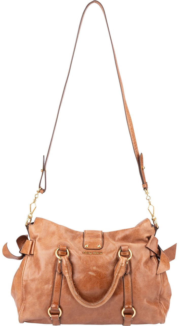 Miu Miu Miu Miu Brown Leather City Handbag Bruin