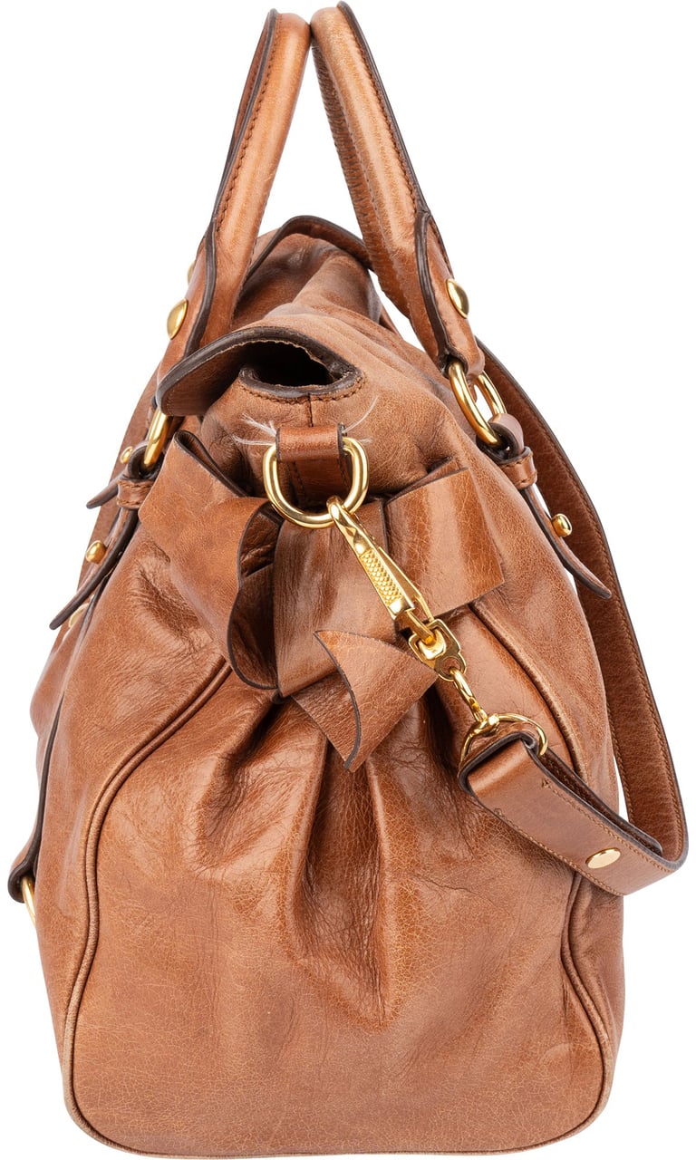 Miu Miu Miu Miu Brown Leather City Handbag Bruin