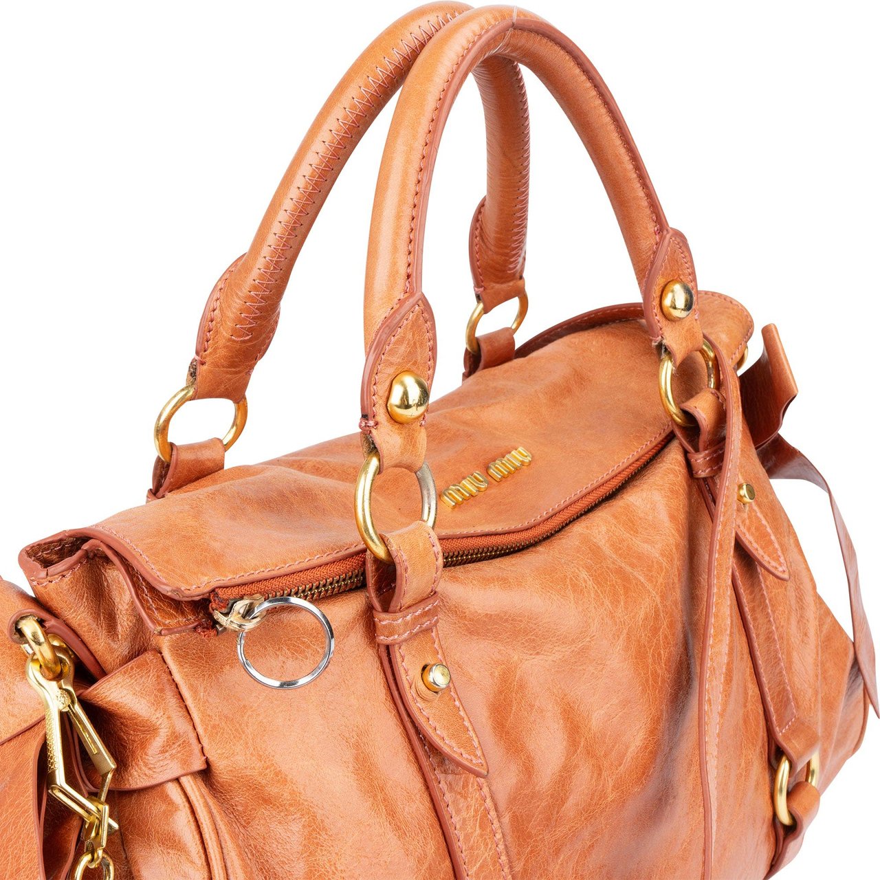 Miu Miu Miu Miu Classic Leather City Handbag Oranje