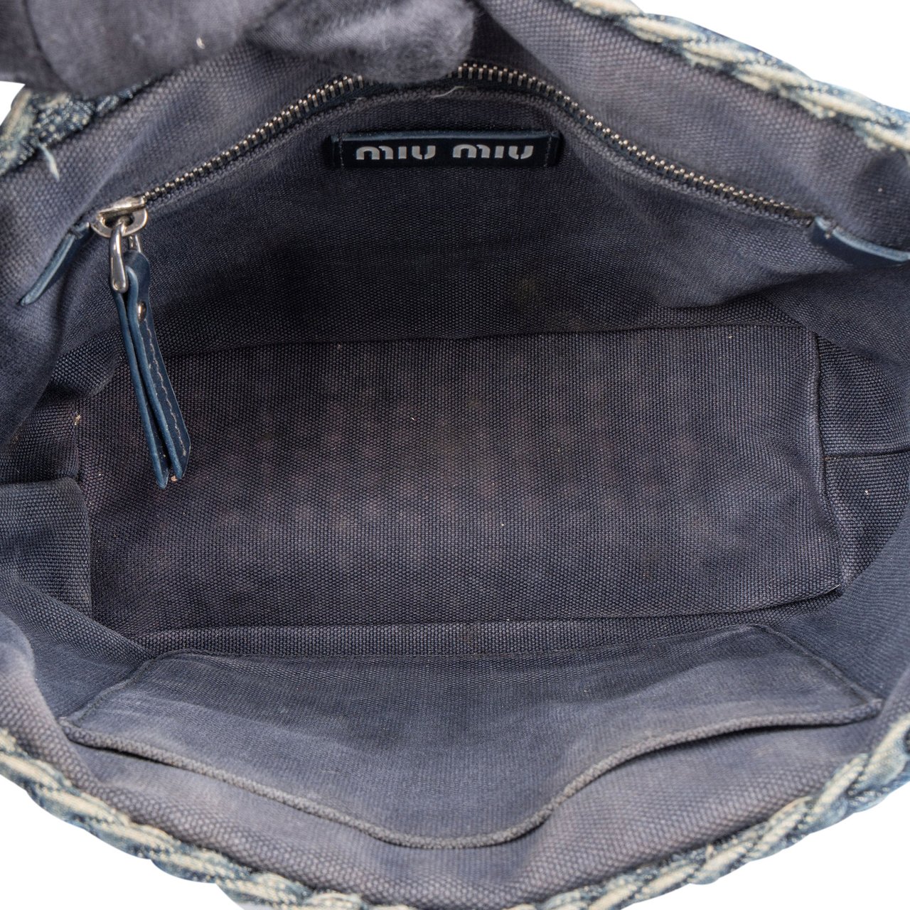 Miu Miu Miu Miu Braided Denim Bucket Handbag Blauw