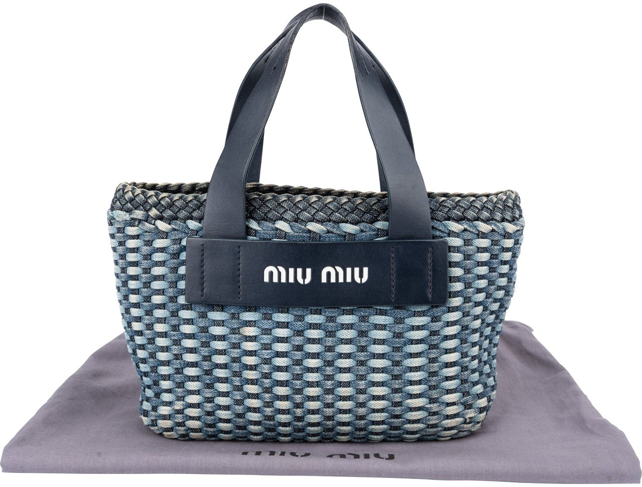 Miu Miu Miu Miu Braided Denim Bucket Handbag Blauw