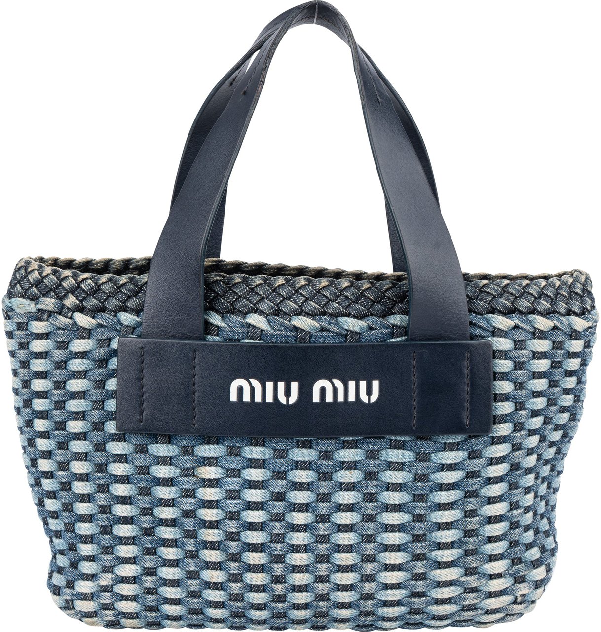 Miu Miu Miu Miu Braided Denim Bucket Handbag Blauw