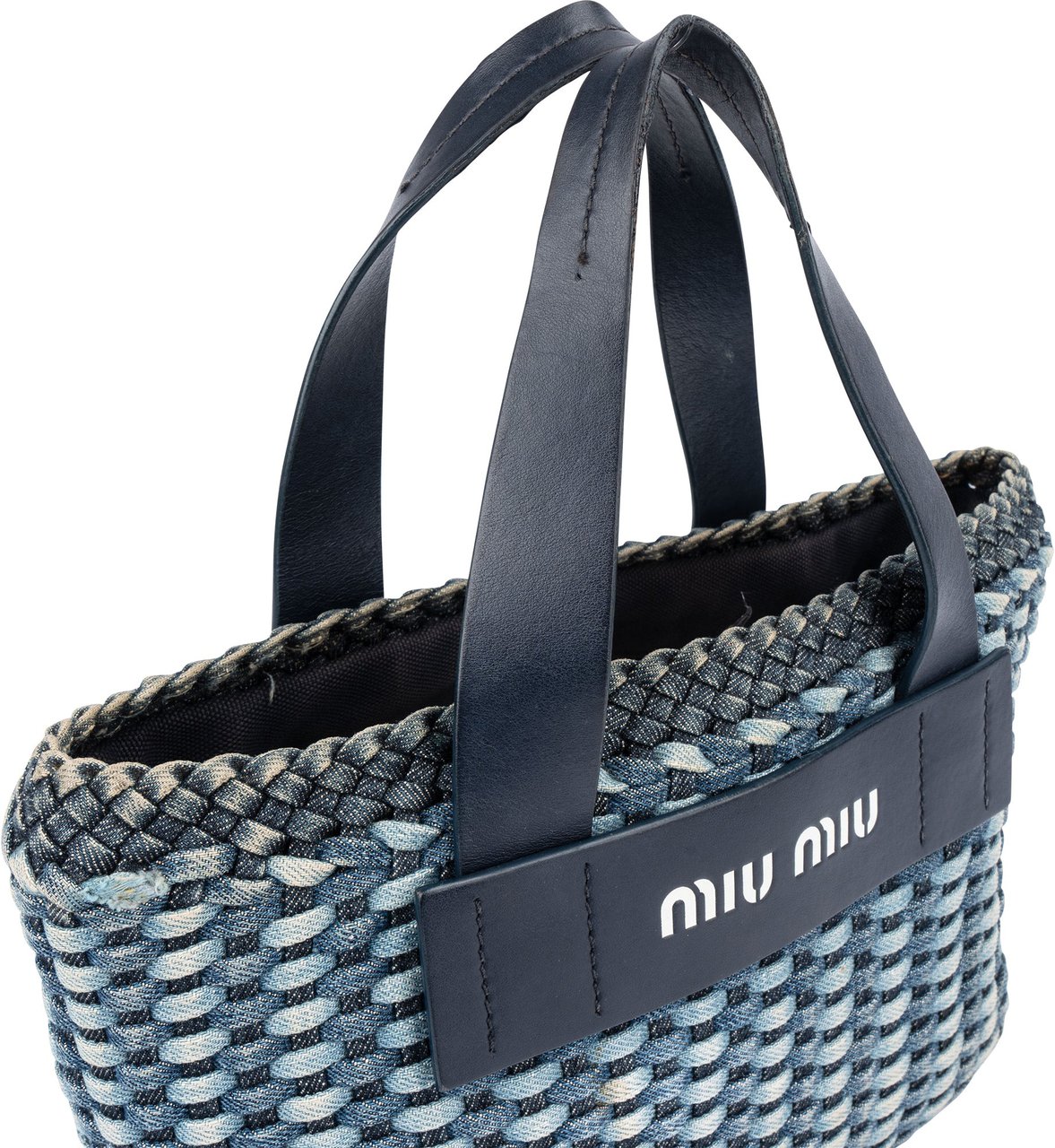 Miu Miu Miu Miu Braided Denim Bucket Handbag Blauw