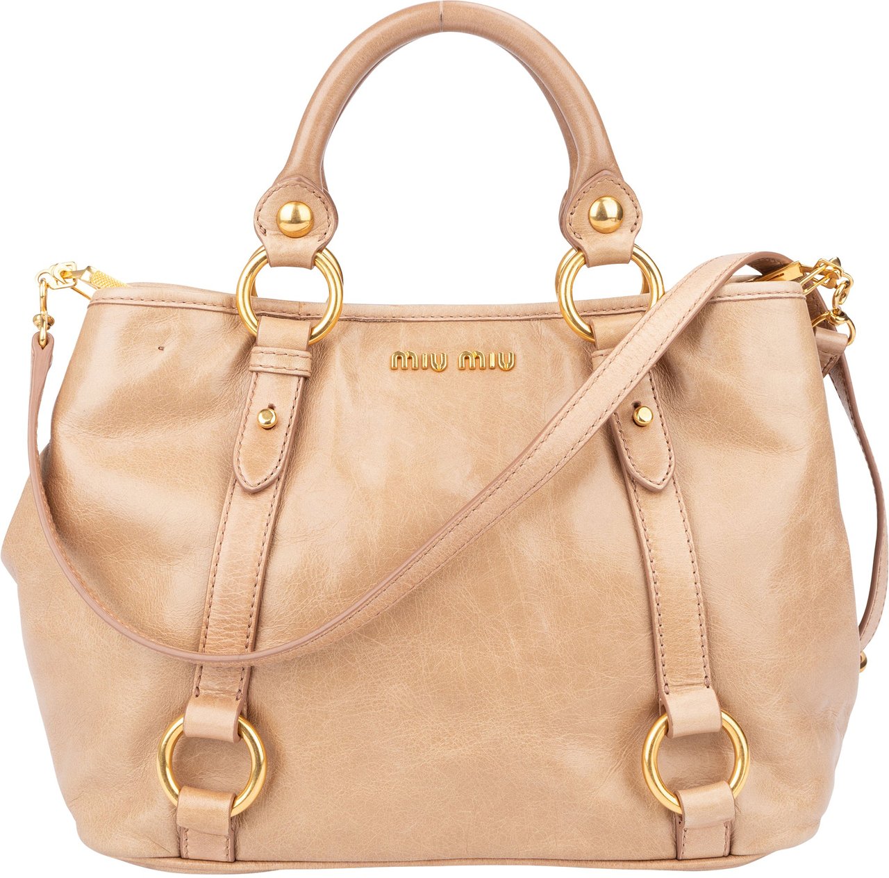 Miu Miu Miu Miu Classic Leather City Handbag Beige