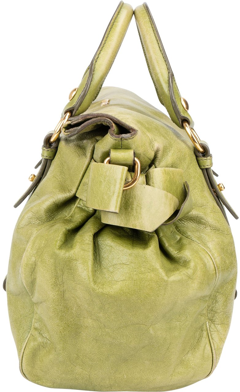 Miu Miu Miu Miu Green Leather City Handbag Groen