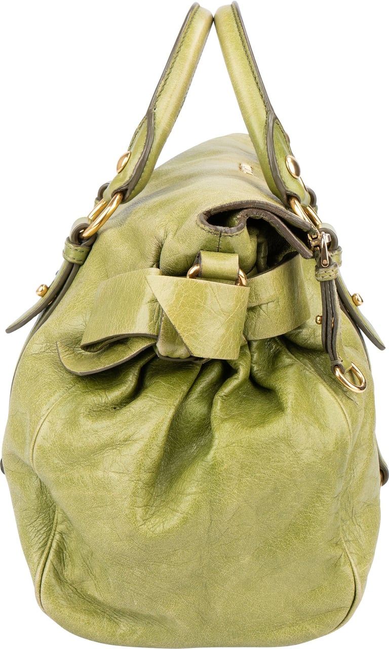 Miu Miu Miu Miu Green Leather City Handbag Groen