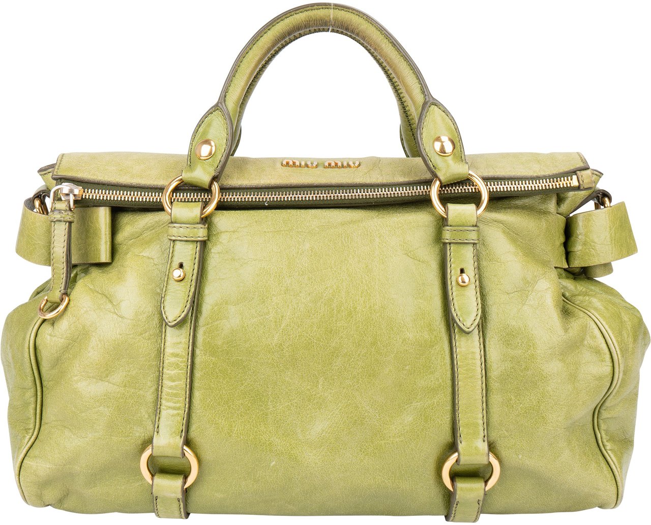 Miu Miu Miu Miu Green Leather City Handbag Groen