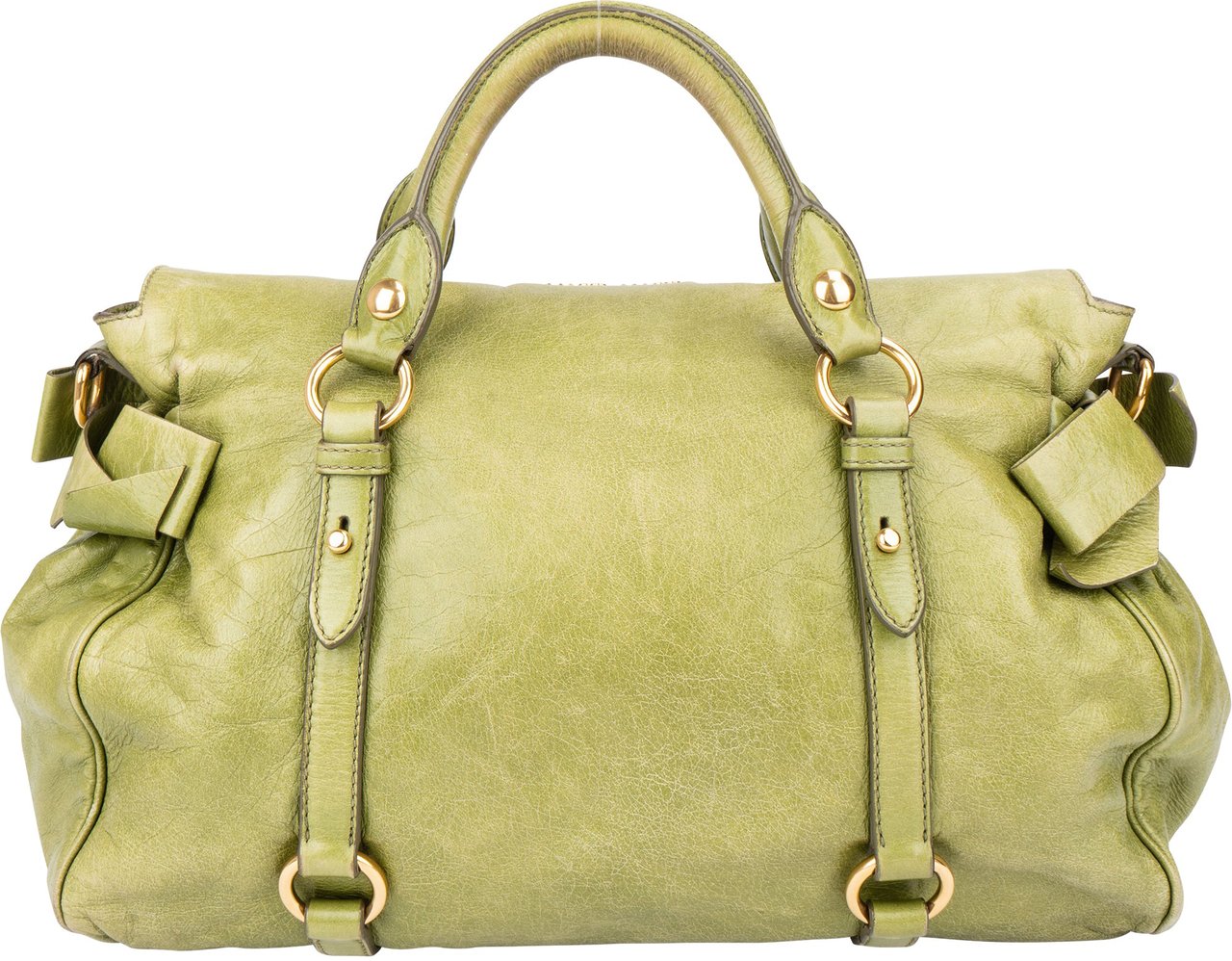 Miu Miu Miu Miu Green Leather City Handbag Groen