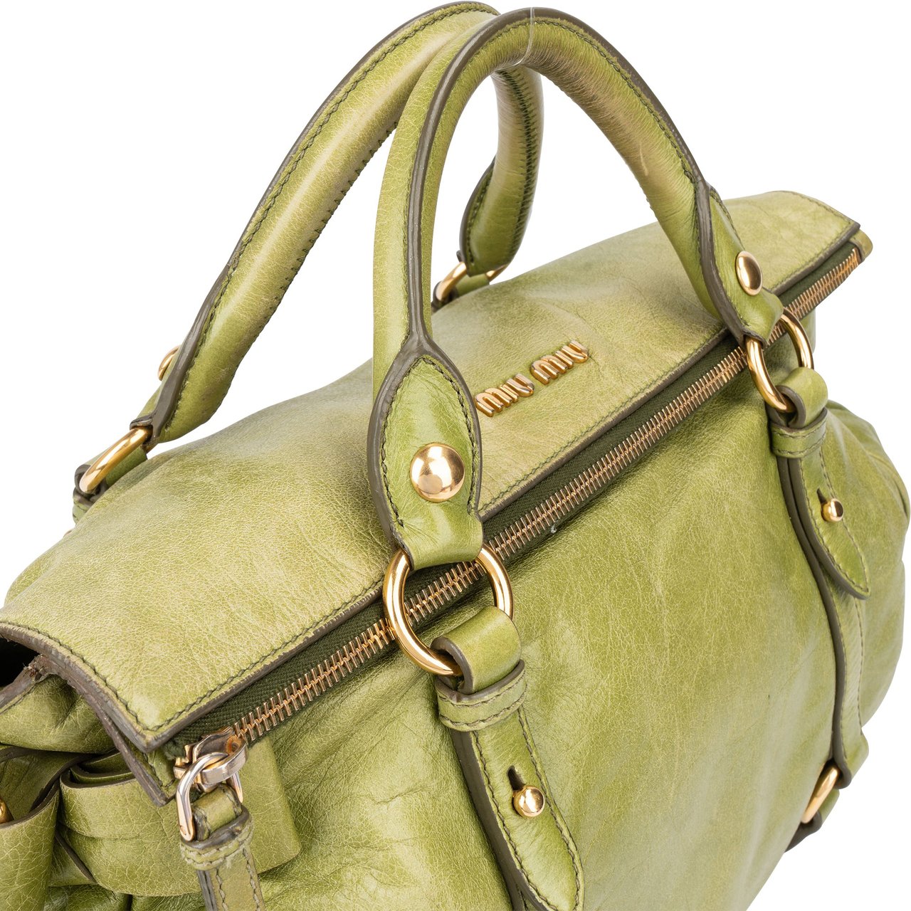 Miu Miu Miu Miu Green Leather City Handbag Groen