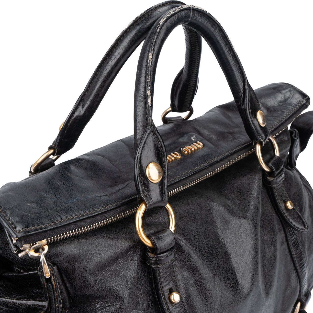 Miu Miu Miu Miu Black Leather City Handbag Zwart