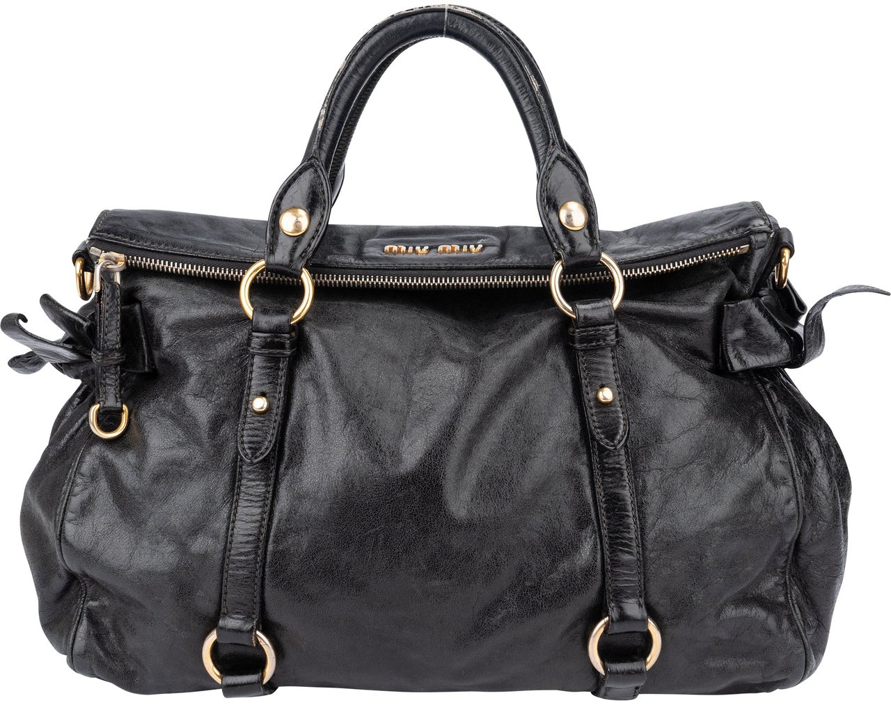 Miu Miu Miu Miu Black Leather City Handbag Zwart