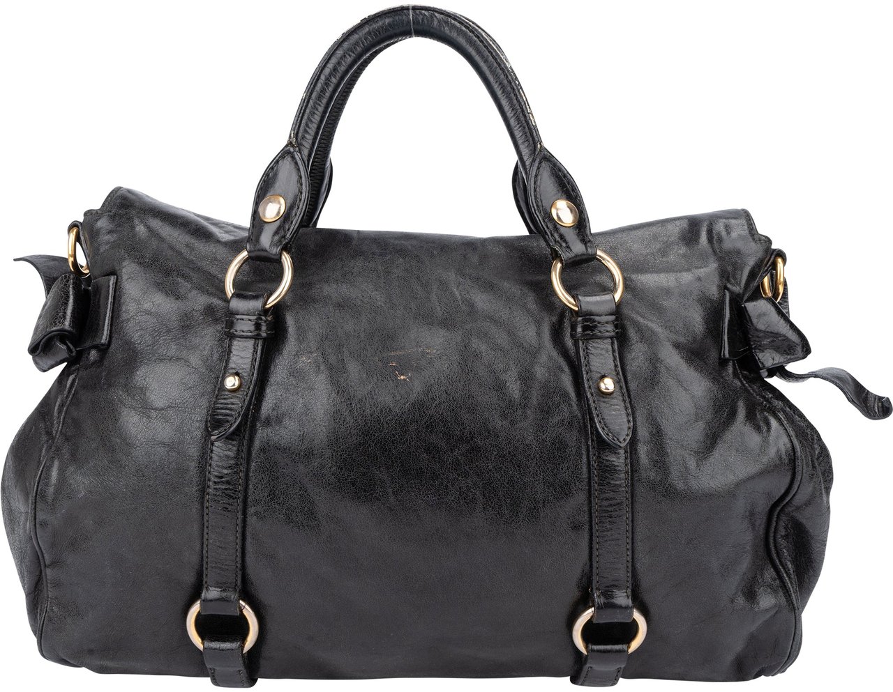 Miu Miu Miu Miu Black Leather City Handbag Zwart