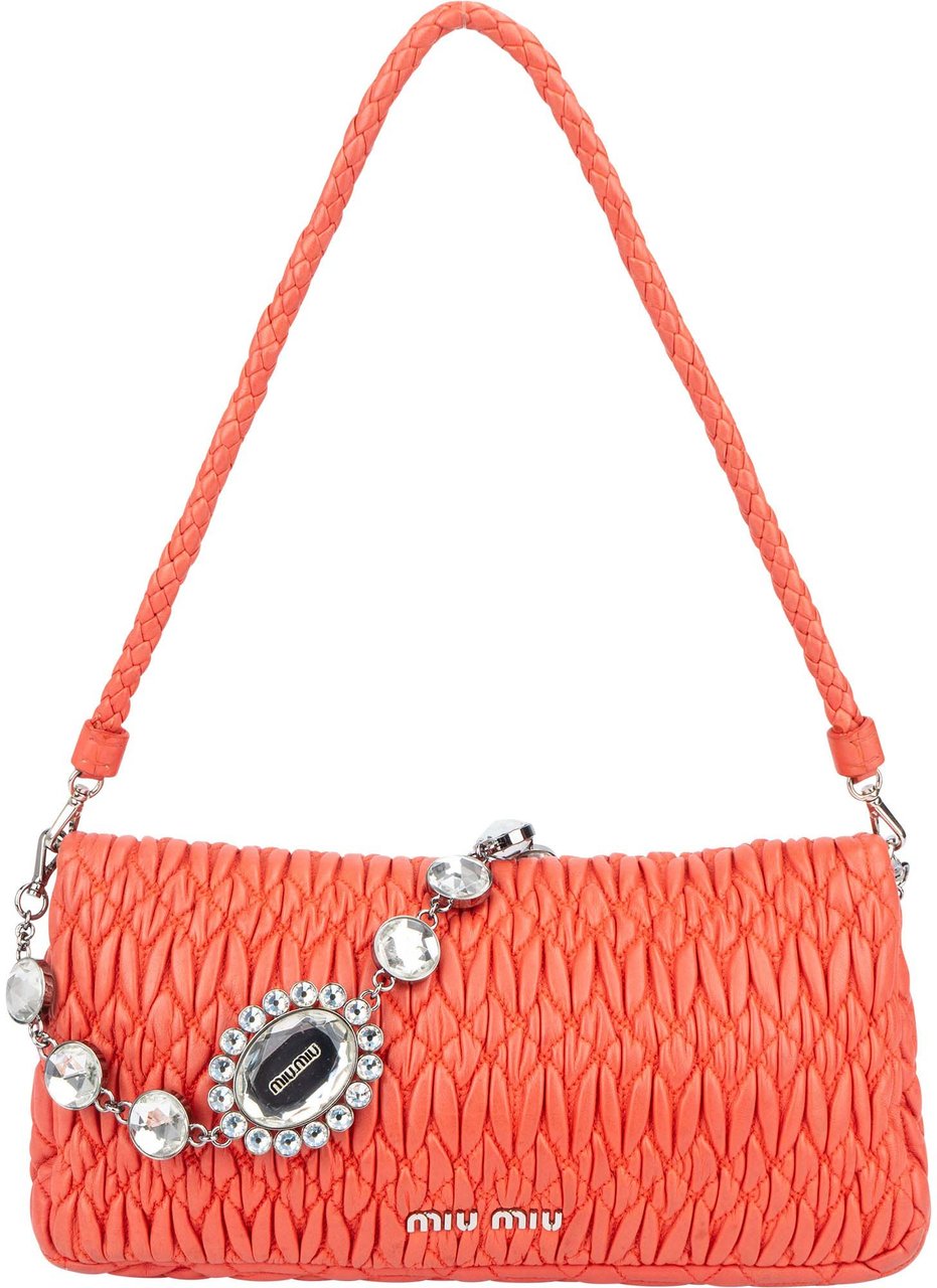 Miu Miu Miu Miu Quilted Leather Crystal Shoulder Bag Rood