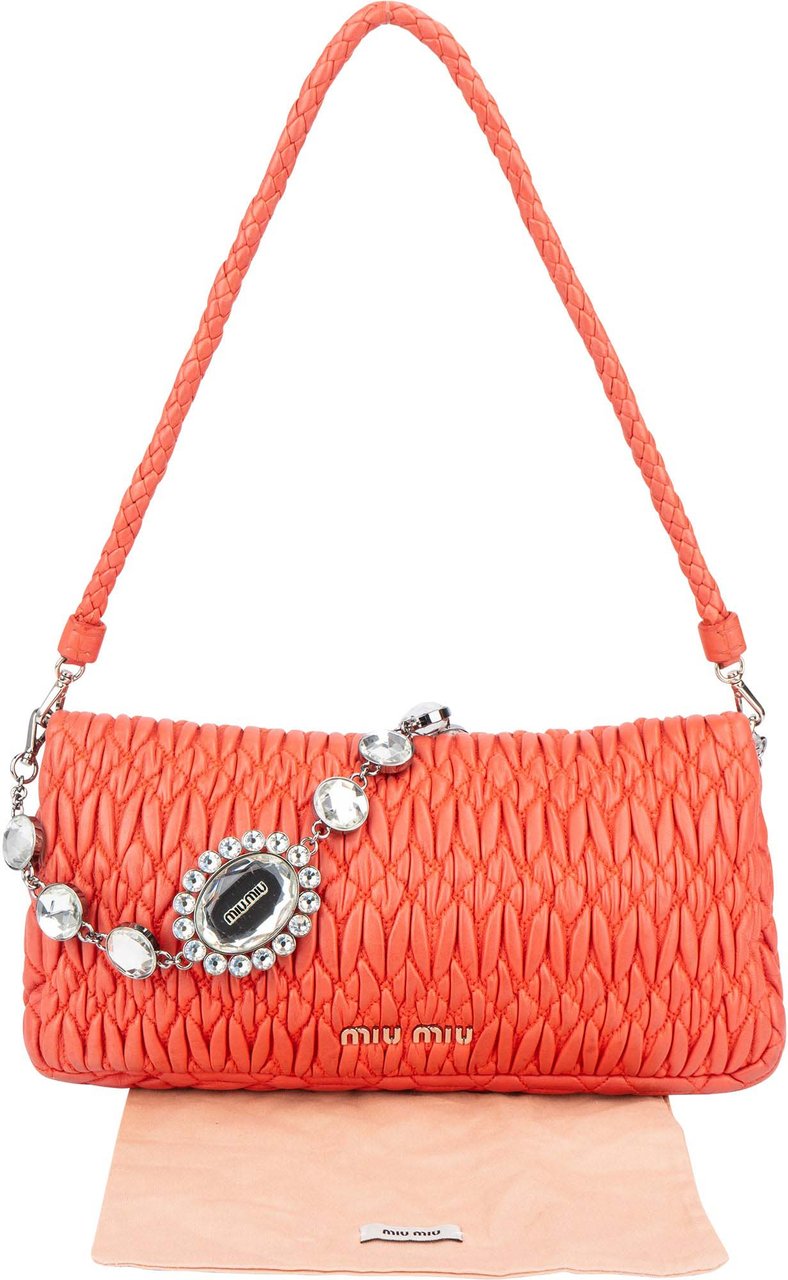 Miu Miu Miu Miu Quilted Leather Crystal Shoulder Bag Rood
