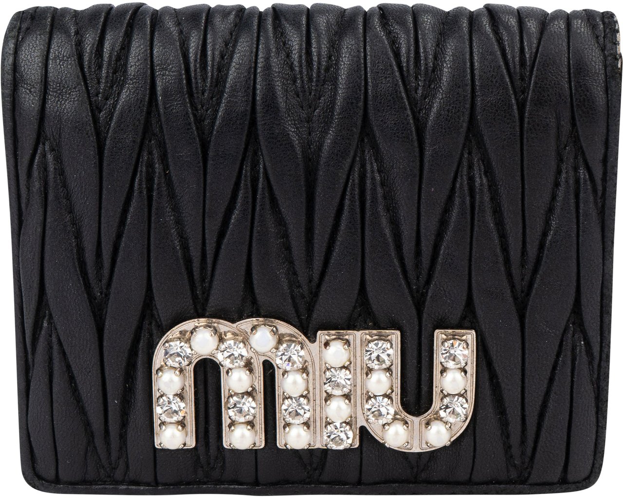 Miu Miu Miu Miu Quilted Leather Crystal Wallet Zwart