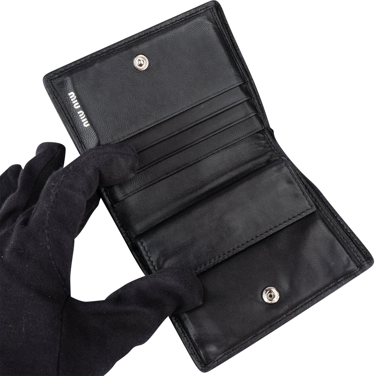 Miu Miu Miu Miu Quilted Leather Crystal Wallet Zwart