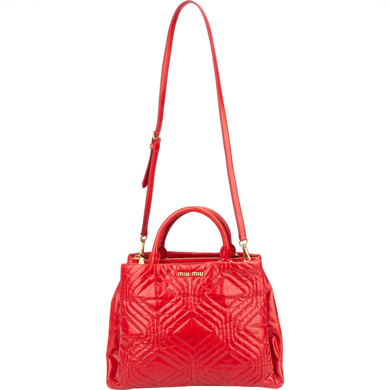 Miu Miu Quilted Leather City Handbag Rood