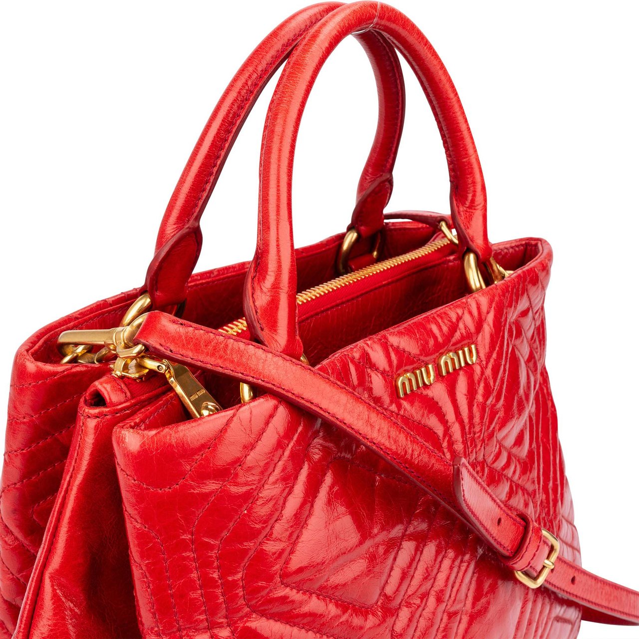 Miu Miu Quilted Leather City Handbag Rood