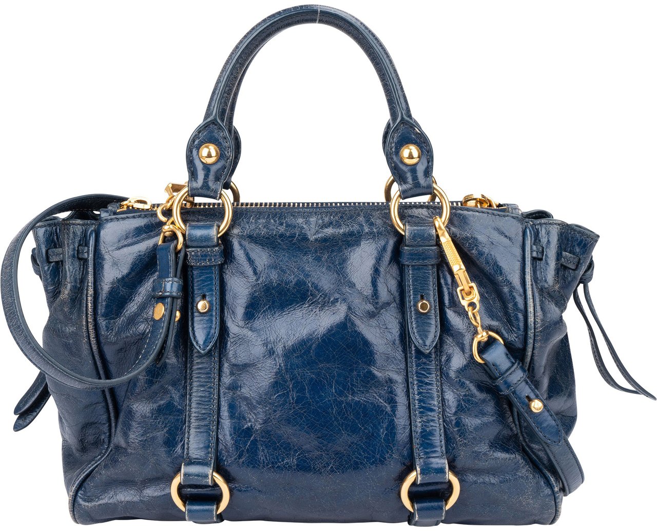 Miu Miu Miu Miu Blue Leather City Handbag Zwart