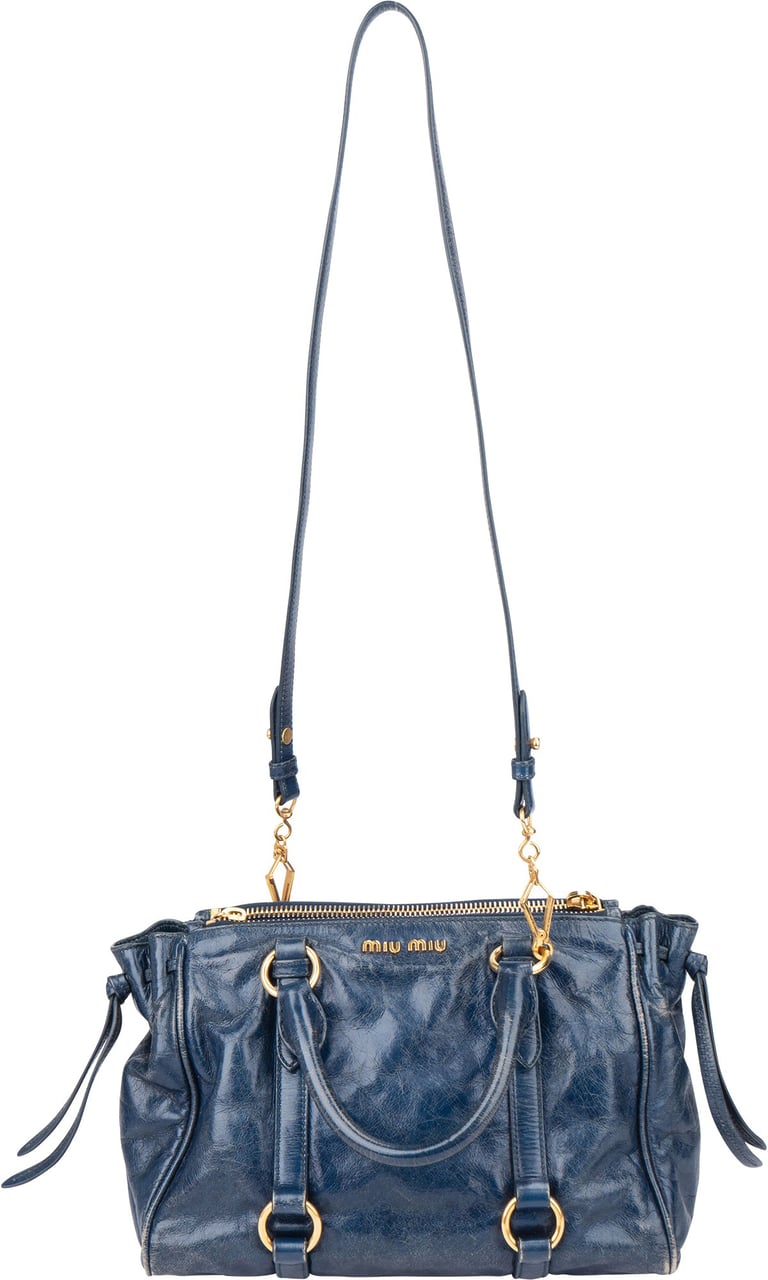 Miu Miu Miu Miu Blue Leather City Handbag Zwart