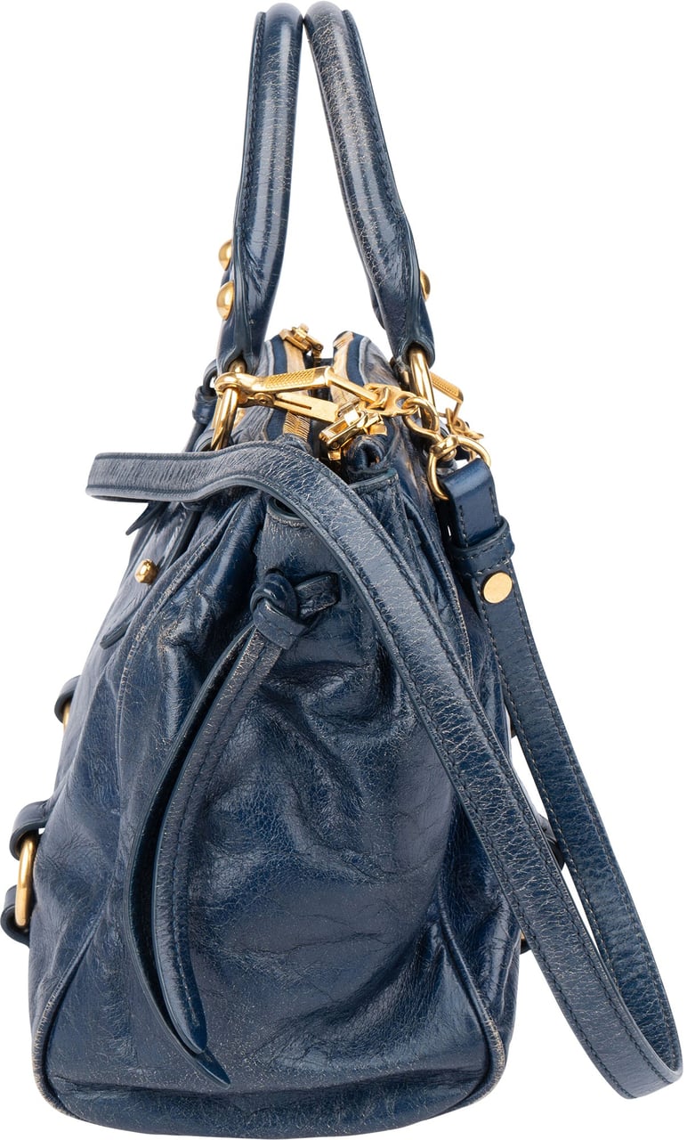 Miu Miu Miu Miu Blue Leather City Handbag Zwart