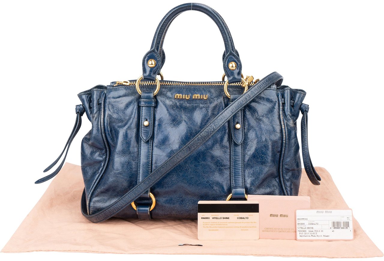 Miu Miu Miu Miu Blue Leather City Handbag Zwart