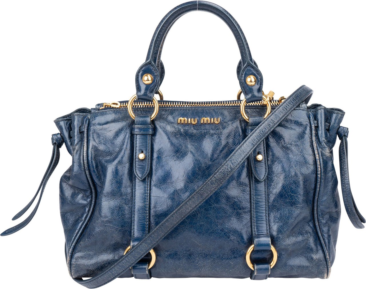 Miu Miu Miu Miu Blue Leather City Handbag Zwart