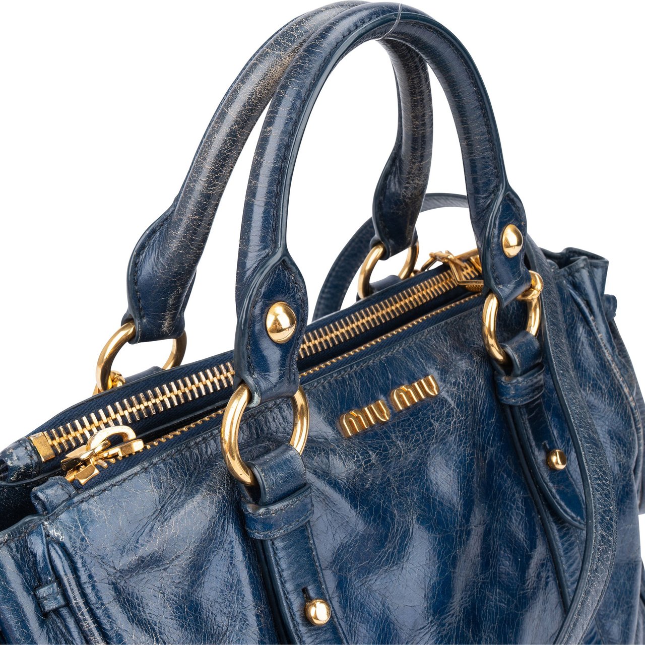 Miu Miu Miu Miu Blue Leather City Handbag Zwart