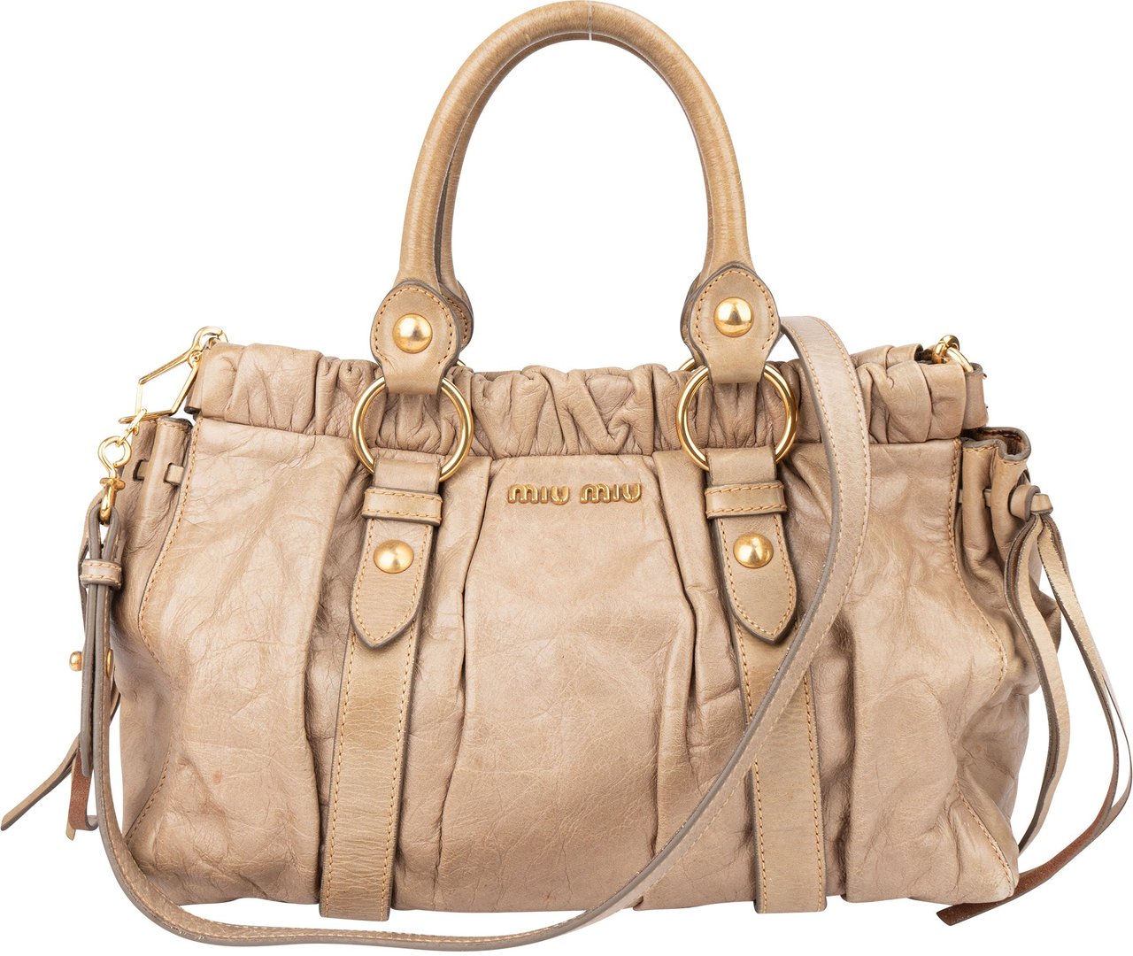 Miu Miu Miu Miu Classic Leather City Handbag Beige