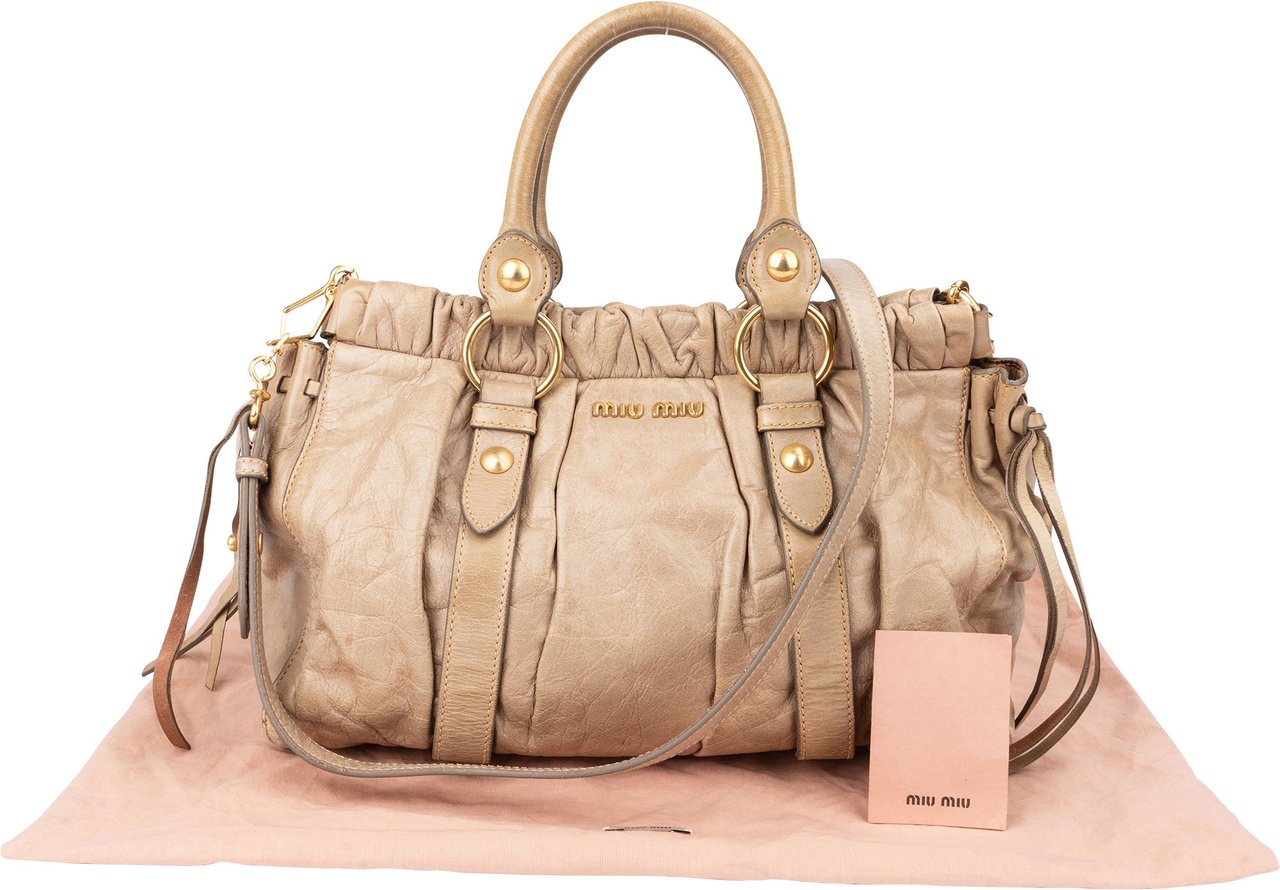Miu Miu Miu Miu Classic Leather City Handbag Beige