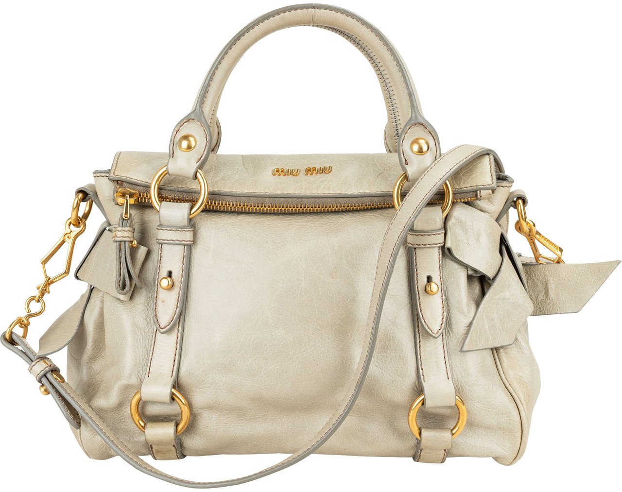 Miu Miu Miu Miu Classic Leather City Handbag Donkergrijs