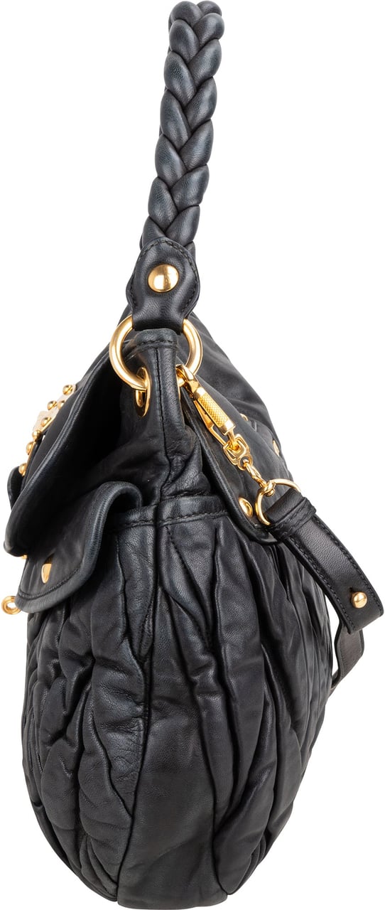 Miu Miu Miu Miu Quilted Leather City Handbag Zwart