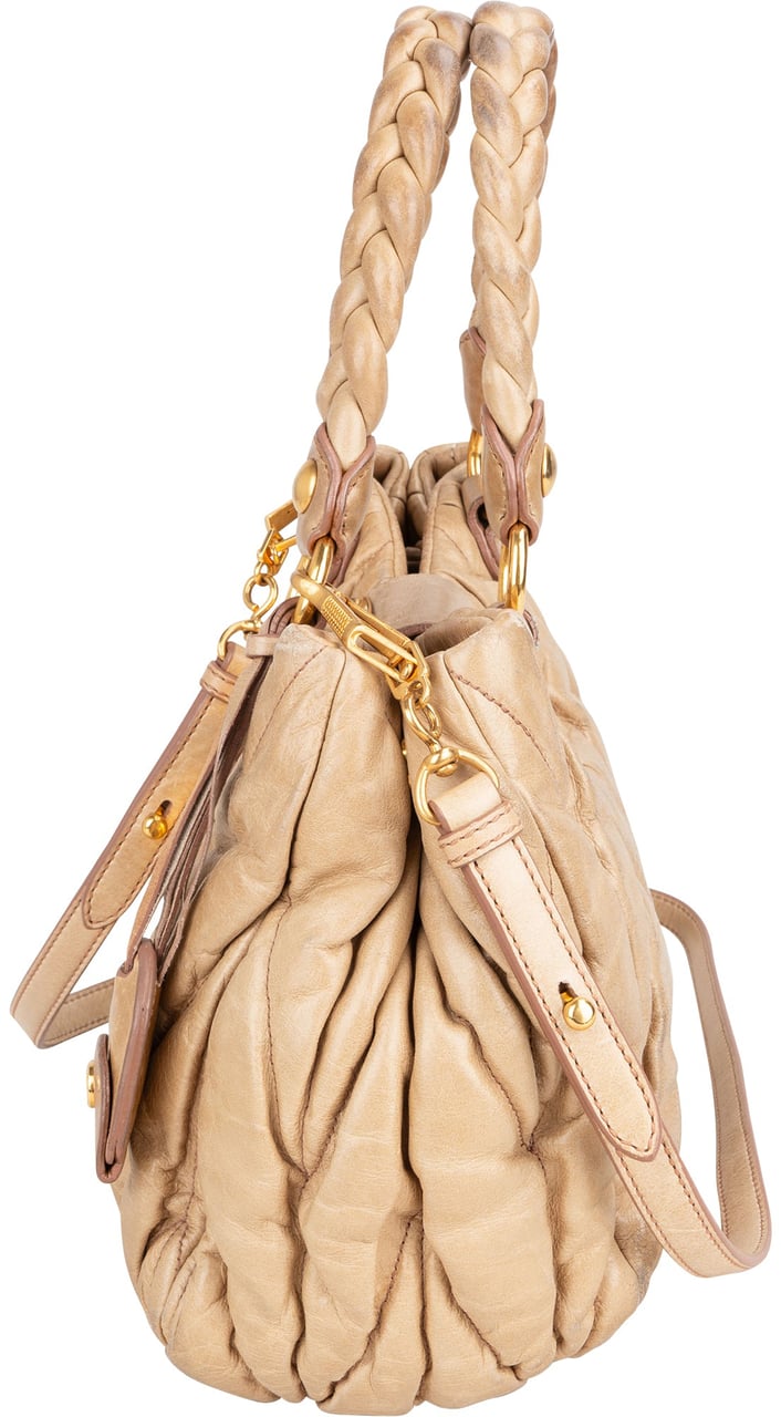 Miu Miu Miu Miu Quilted Leather City Handbag Beige