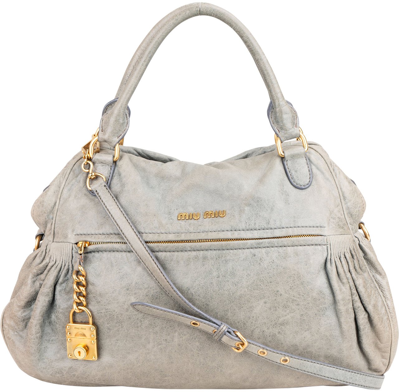 Miu Miu Miu Miu Classic Leather Padlock Handbag Blauw