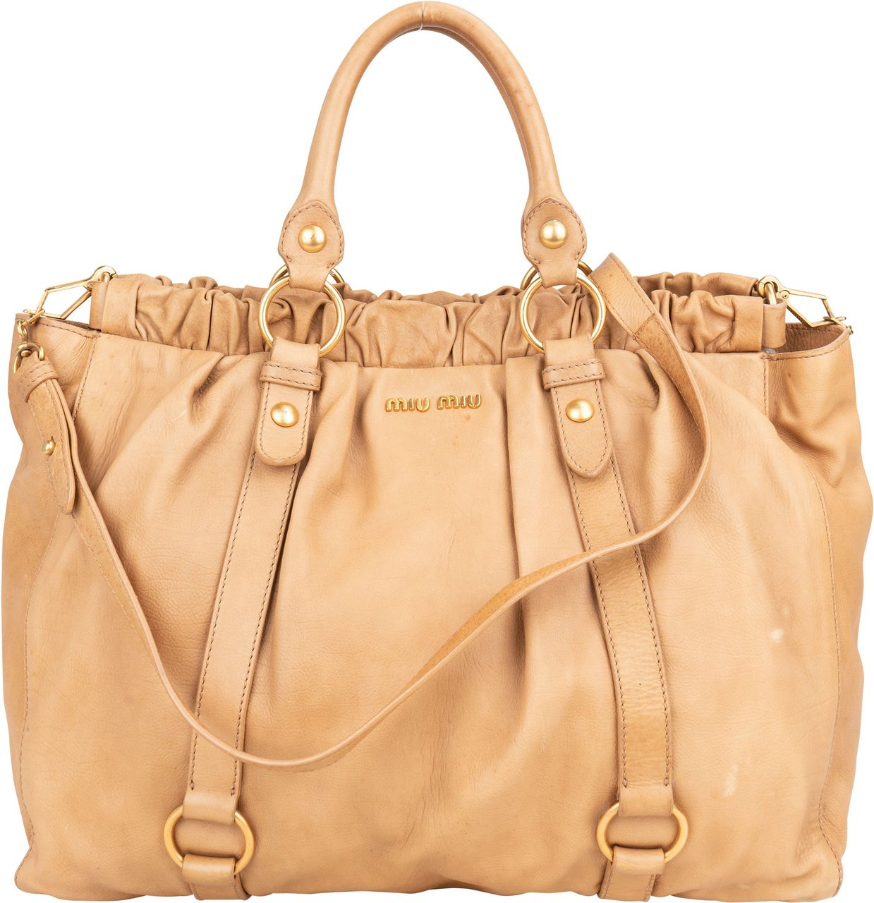 Miu Miu Miu Miu Classic Leather City Handbag Beige