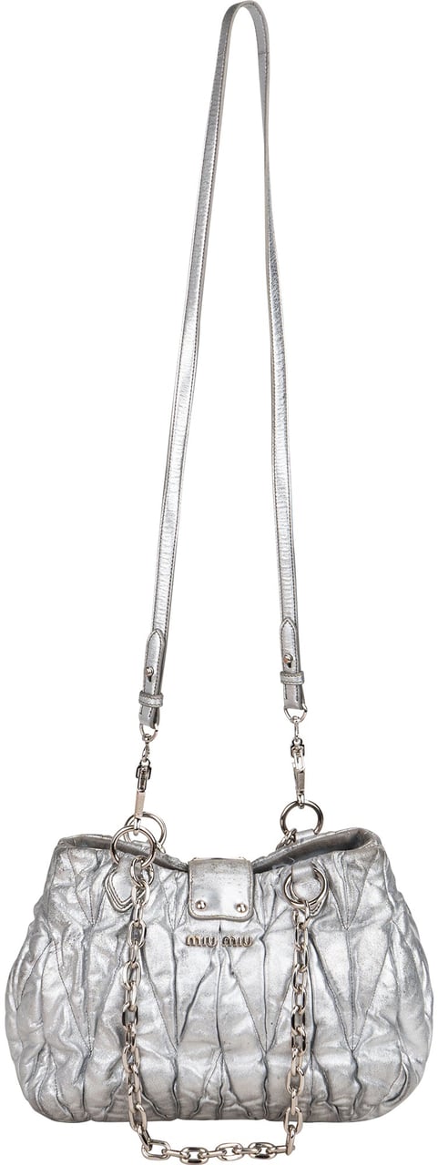 Miu Miu Miu Miu Quilted Leather City Handbag Zilver